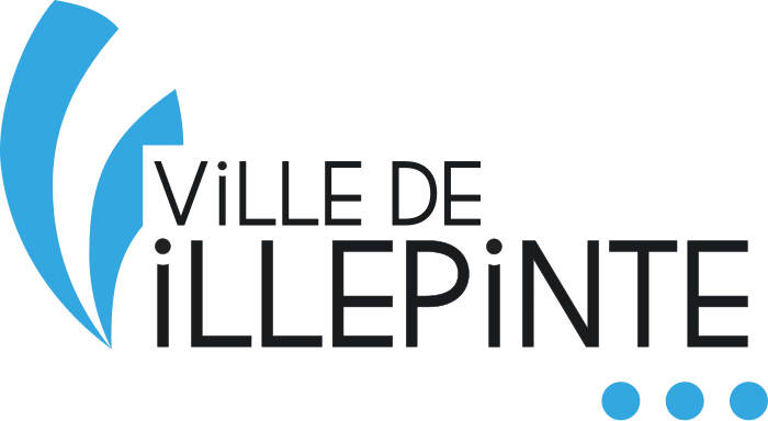 ADM Spectacles - Logo de la Ville de Villepinte comportant des éléments bleus stylisés à gauche ressemblant à des lunettes, et le texte « VILLE DE VILLEPINTE » en lettres noires grasses à droite, avec trois points bleus alignés verticalement en dessous.